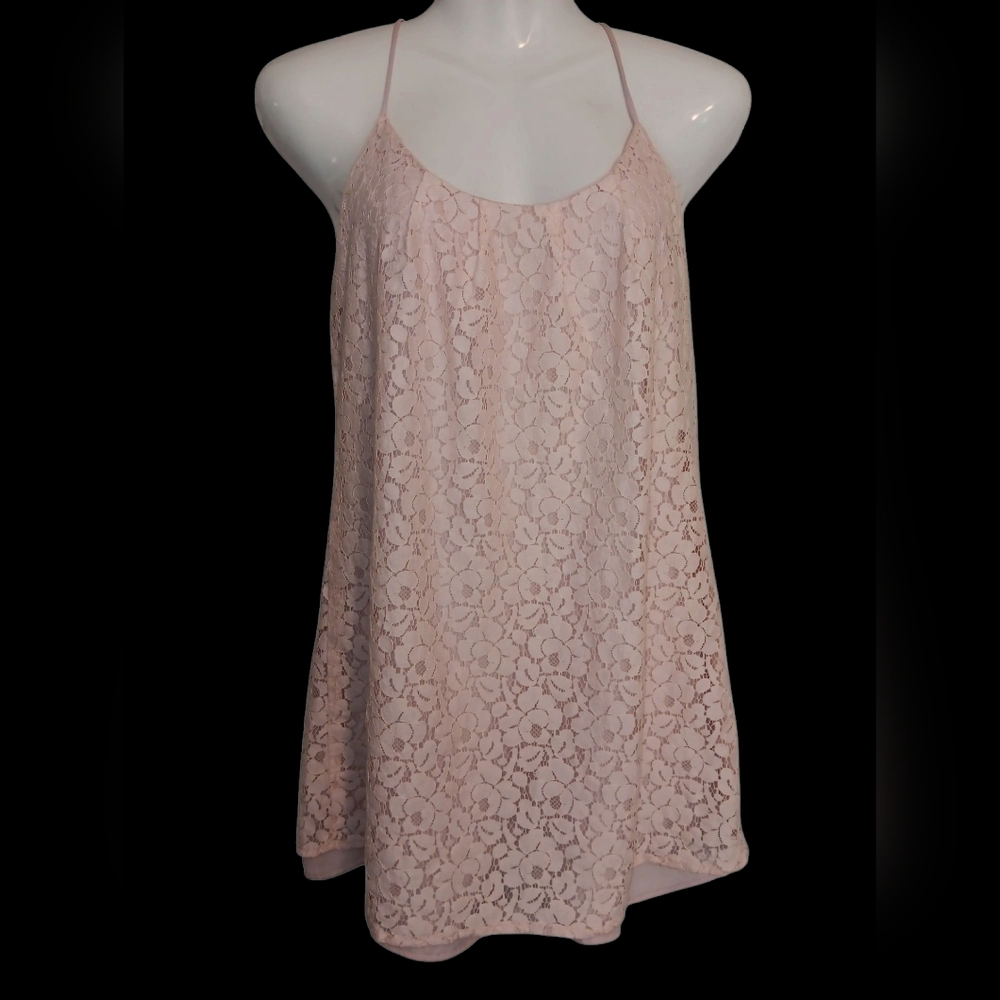 LUCY LOVE Women's XS Pink Lace Sleeveless Top Spagettie Strapes